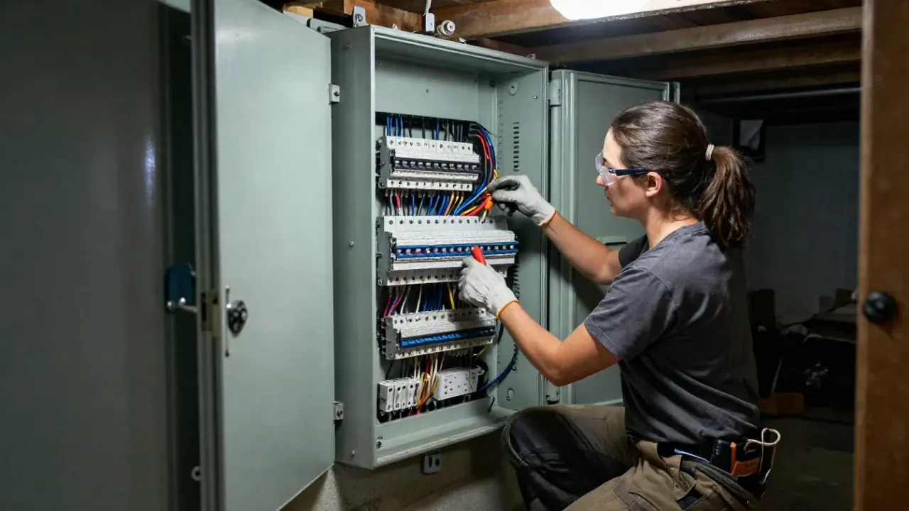 Whole-Home Surge Protection in Upland, California: electrician installing a whole-home surge protector module directly into